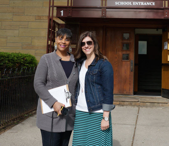 Stonebridge World School Adults in front of School